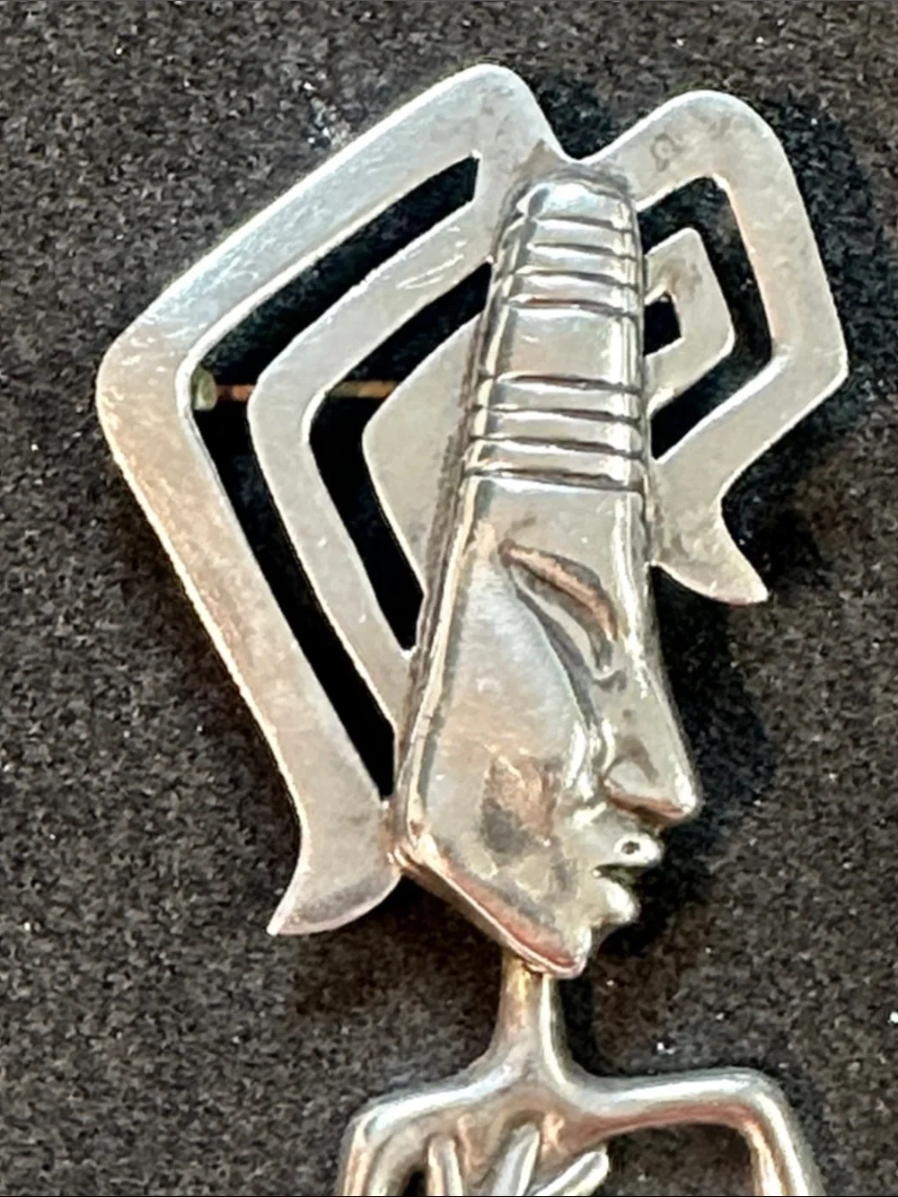 Sterling silver Mayan Brooch or Pendant moveable arms. Signed